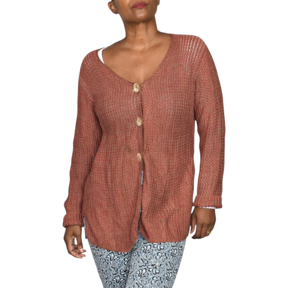 Vintage Peruvian Connection Sweater Russet Brown Cotton Woven Cardigan Medium - Picture 1 of 13